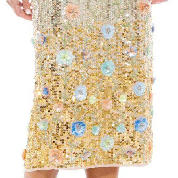 MAC DUGGAL 10691 HIGH NECK FLORAL 3D ACCENTS SILVER MULTI DRESS sz 8 - Picture 5 of 7